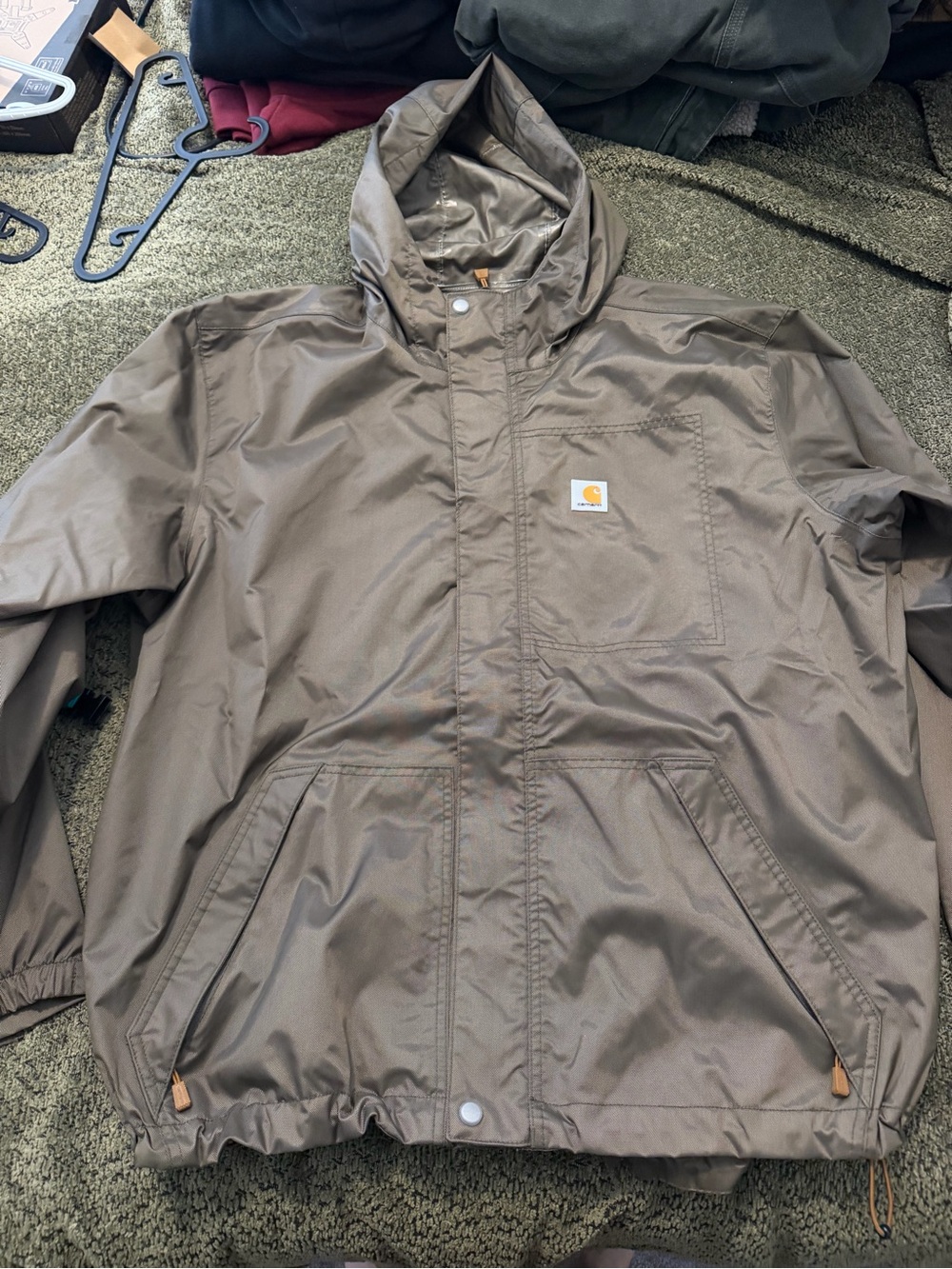 Carhartt Men’s Green Hooded Rain Jacket